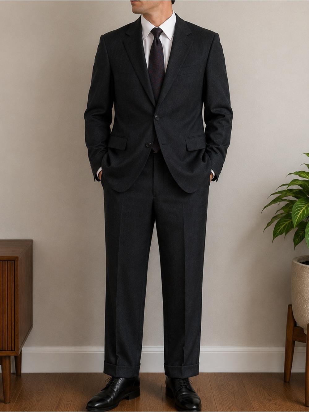 Hickey Freeman Loro Piana Super 120s Wool Suit Men’s 42S Black USA Union Made